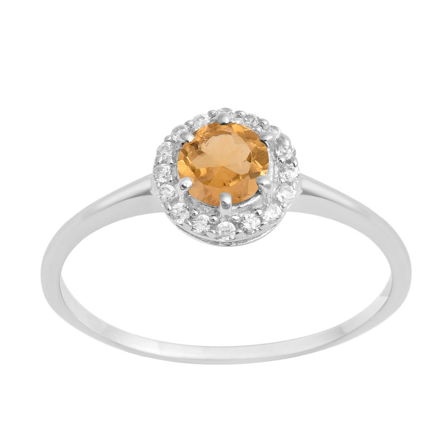 Citrine Solitaire Halo Ring - Sterling Silver
