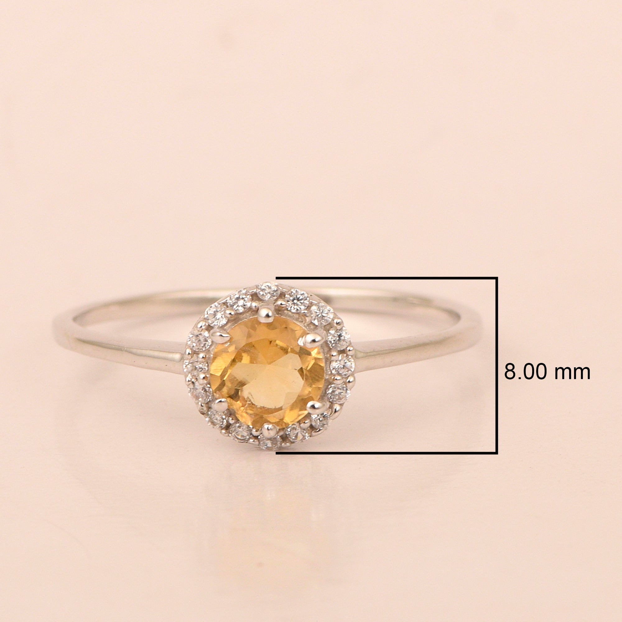 925 Sterling Silver Round 5MM Citrine Solitaire Accents Ring - Kimaya INC