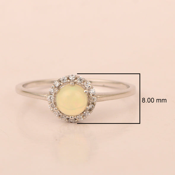 925 Sterling Silver Round 5MM Opal Solitaire Accents Ring - Kimaya INC