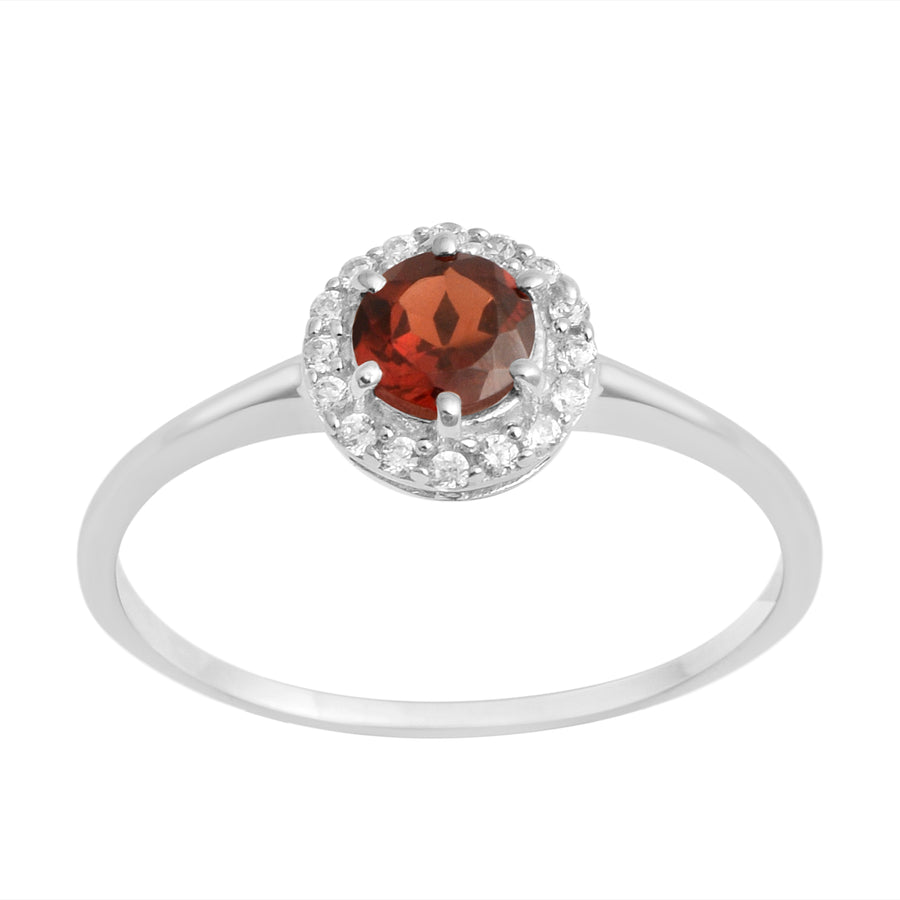 Garnet Solitaire Halo Ring - Sterling Silver
