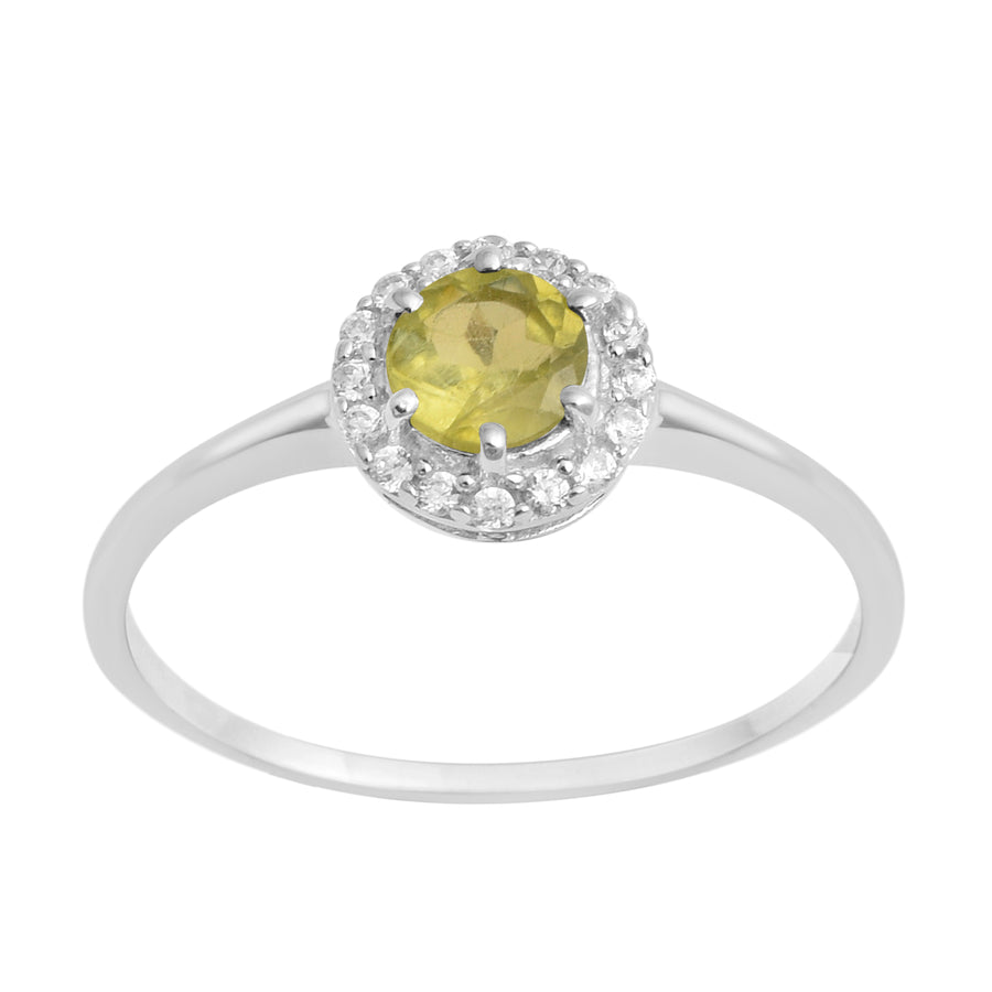 Peridot Solitaire Halo Ring - Sterling Silver