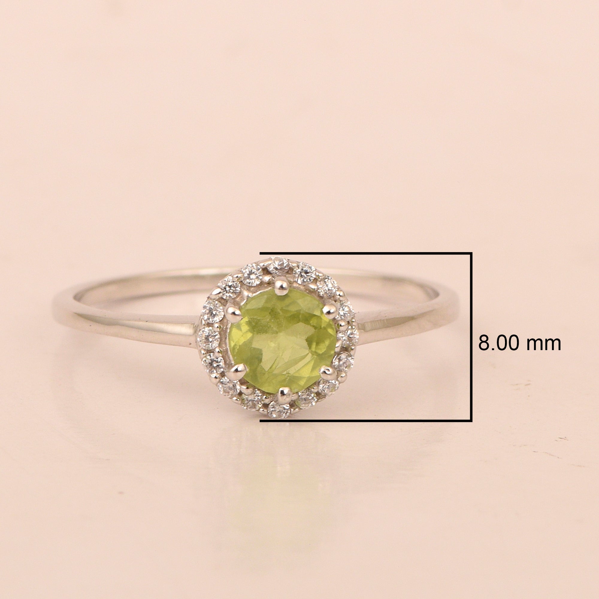925 Sterling Silver Round 5MM Peridot Solitaire Accents Ring - Kimaya INC