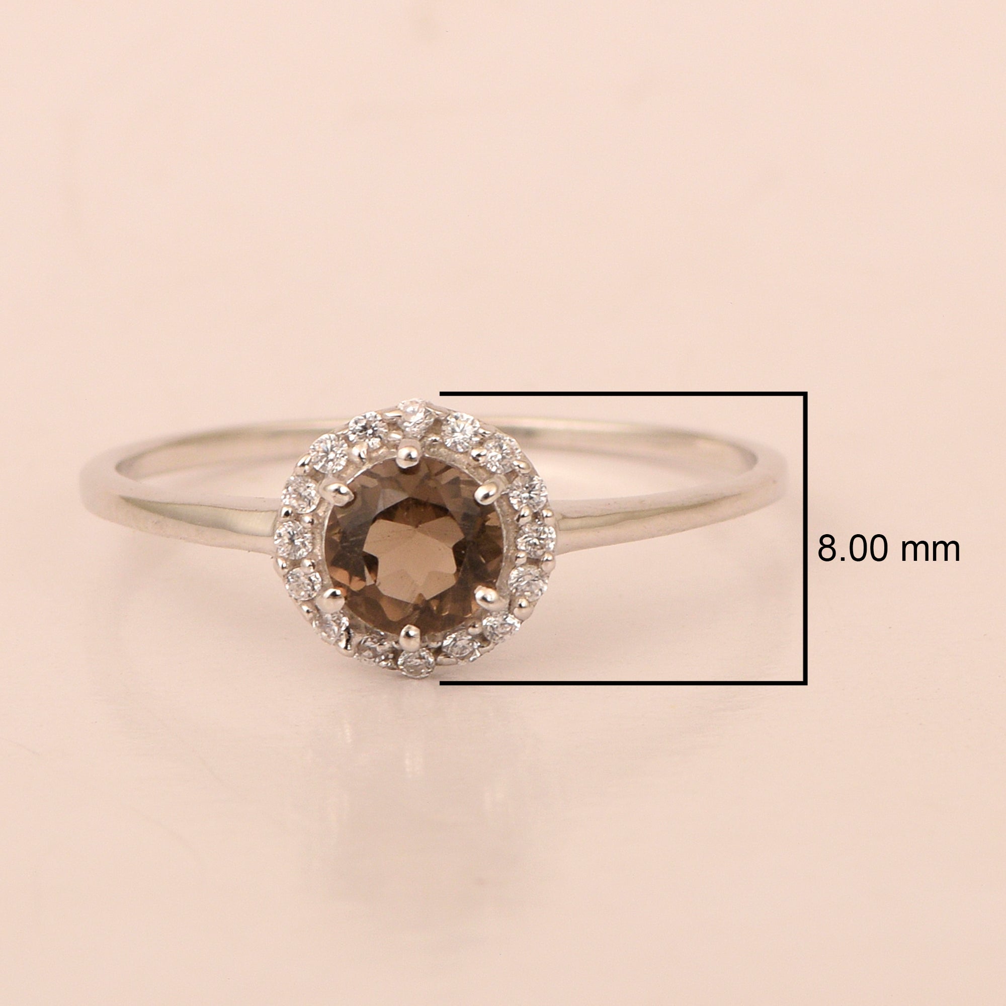 925 Sterling Silver Round 5MM Smoky Quartz Solitaire Accents Ring - Kimaya INC