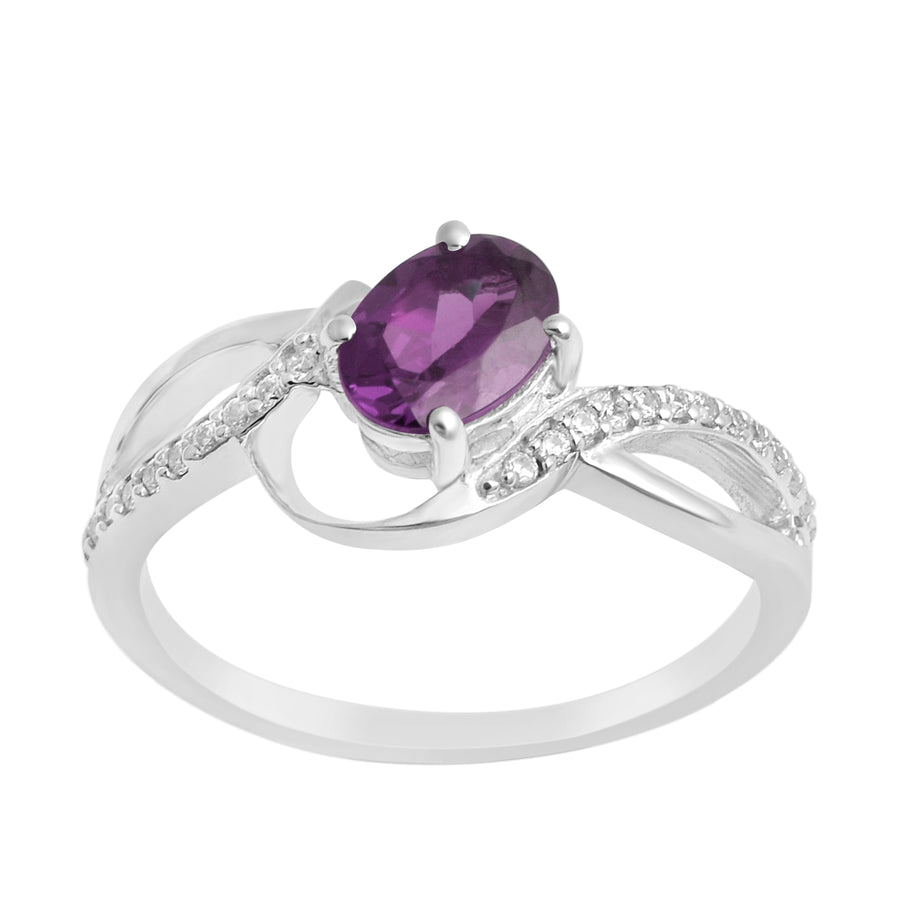 Amethyst Solitaire Split Shank Ring - Sterling Silver