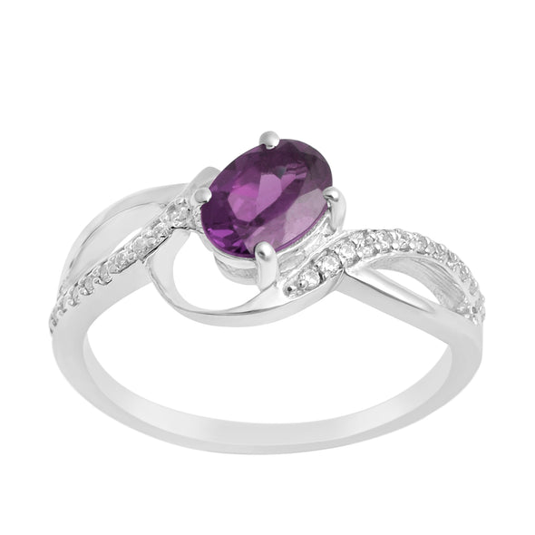 925 Sterling Silver Oval 7X5MM Amethyst Birthstone Rings - Kimaya INC