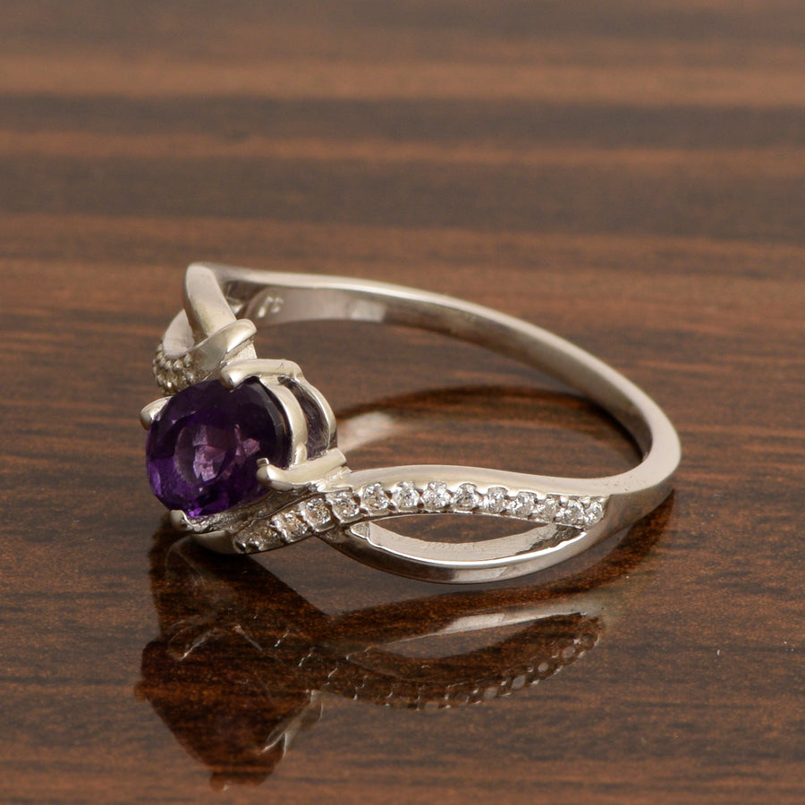 Amethyst Solitaire Split Shank Ring - Sterling Silver