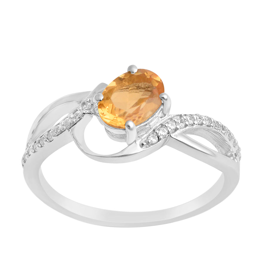 Citrine Solitaire Split Shank Ring - Sterling Silver