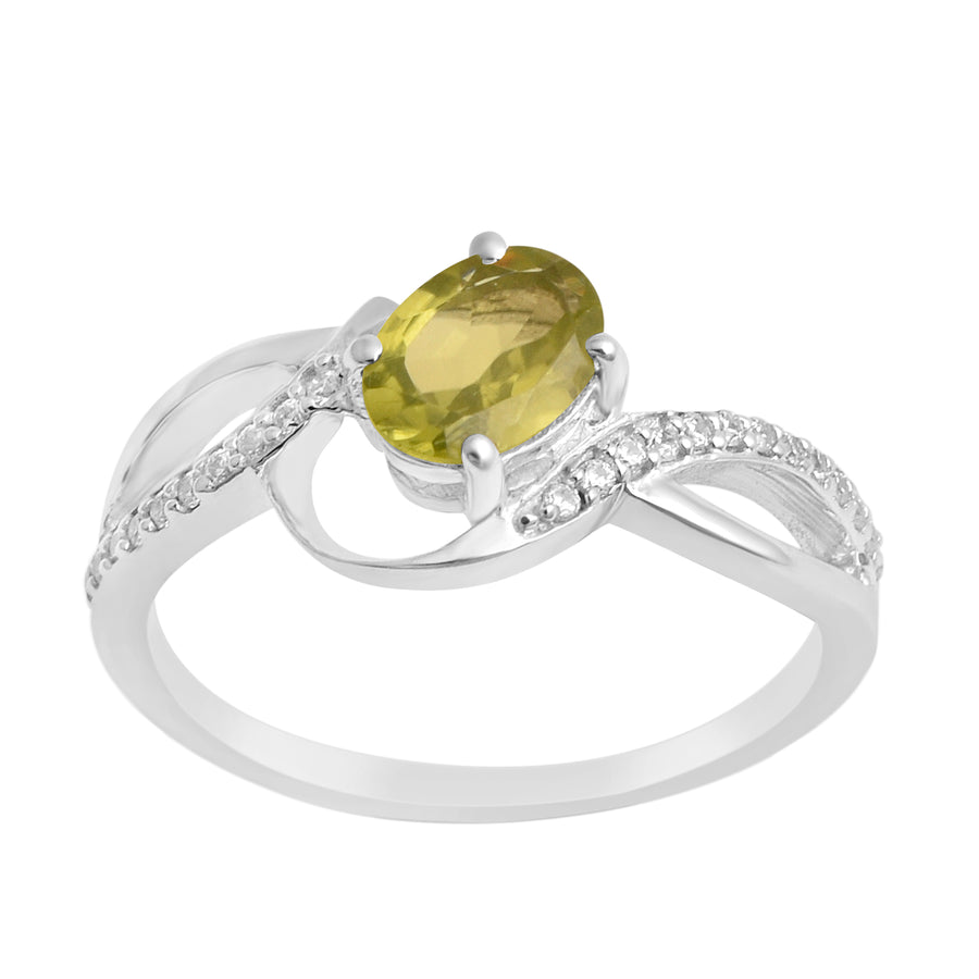 Peridot Solitaire Split Shank Ring - Sterling Silver