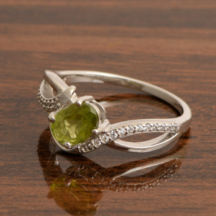 Peridot Solitaire Split Shank Ring - Sterling Silver