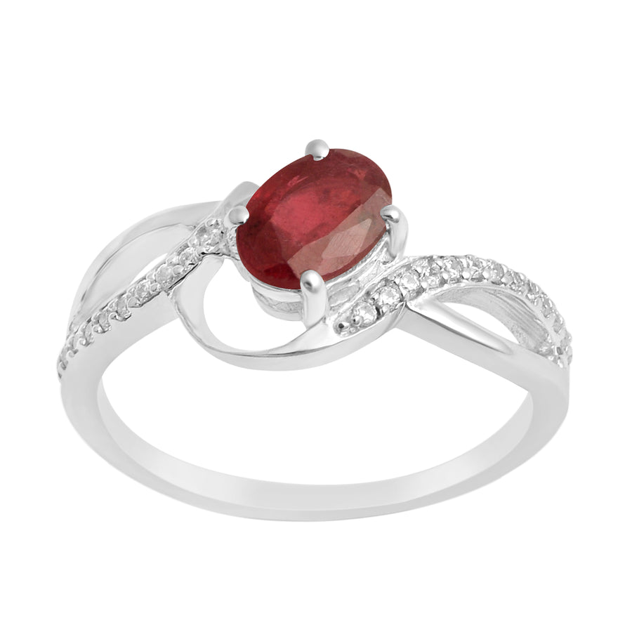Ruby Solitaire Split Shank Ring - Sterling Silver