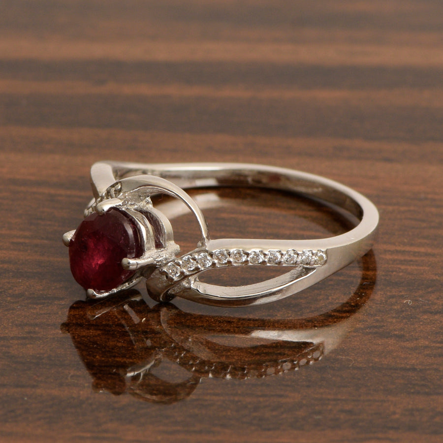 Ruby Solitaire Split Shank Ring - Sterling Silver