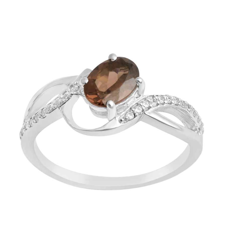 Smoky Quartz Solitaire Split Shank Ring - Sterling Silver