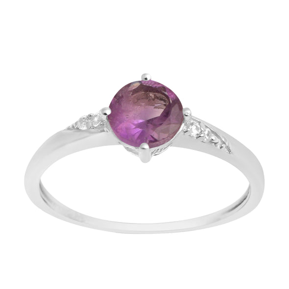 Solitaire Round Amethyst 925 Sterling Silver Women Engagement Ring - Kimaya INC