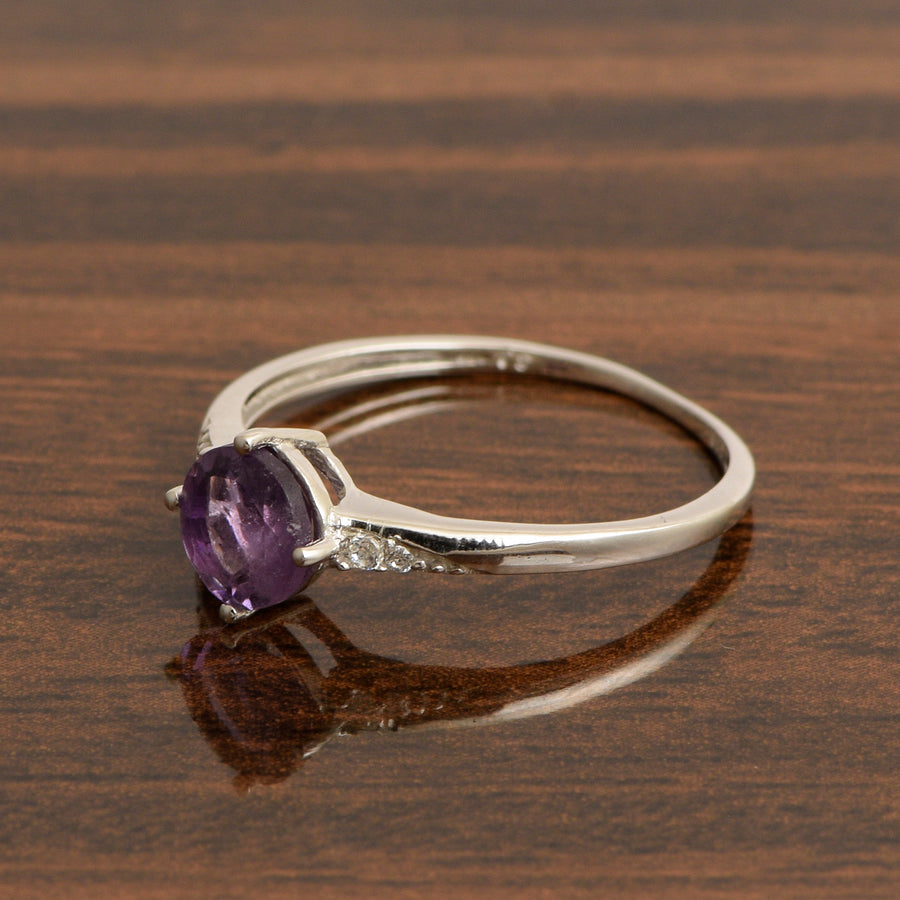Amethyst Solitaire Wedding Ring -Sterling Silver