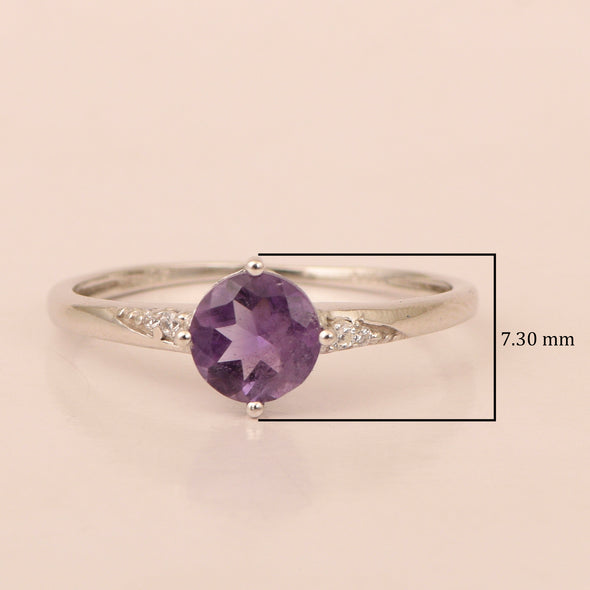 Solitaire Round Amethyst 925 Sterling Silver Women Engagement Ring - Kimaya INC