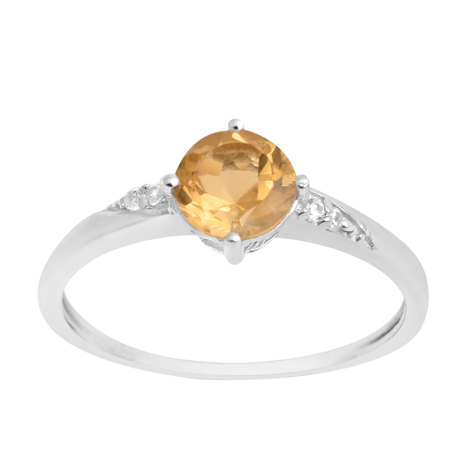 Solitaire Round Citrine 925 Sterling Silver Women Engagement Ring - Kimaya INC