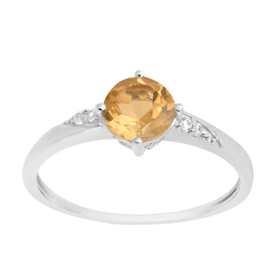 Solitaire Round Citrine 925 Sterling Silver Women Engagement Ring - Kimaya INC