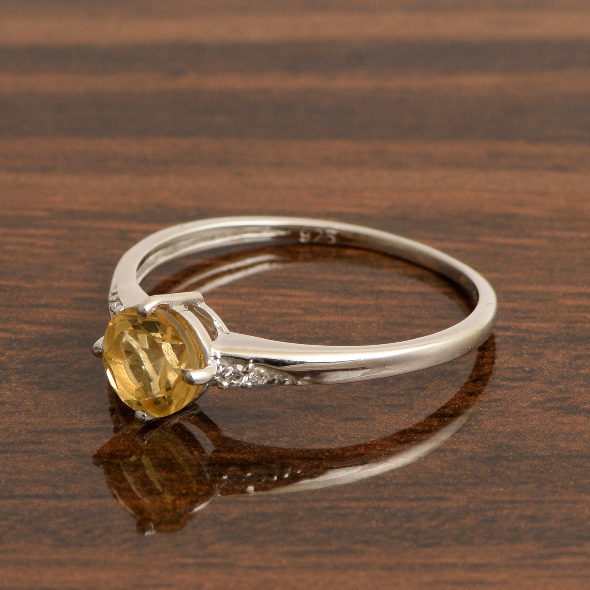 Solitaire Round Citrine 925 Sterling Silver Women Engagement Ring - Kimaya INC