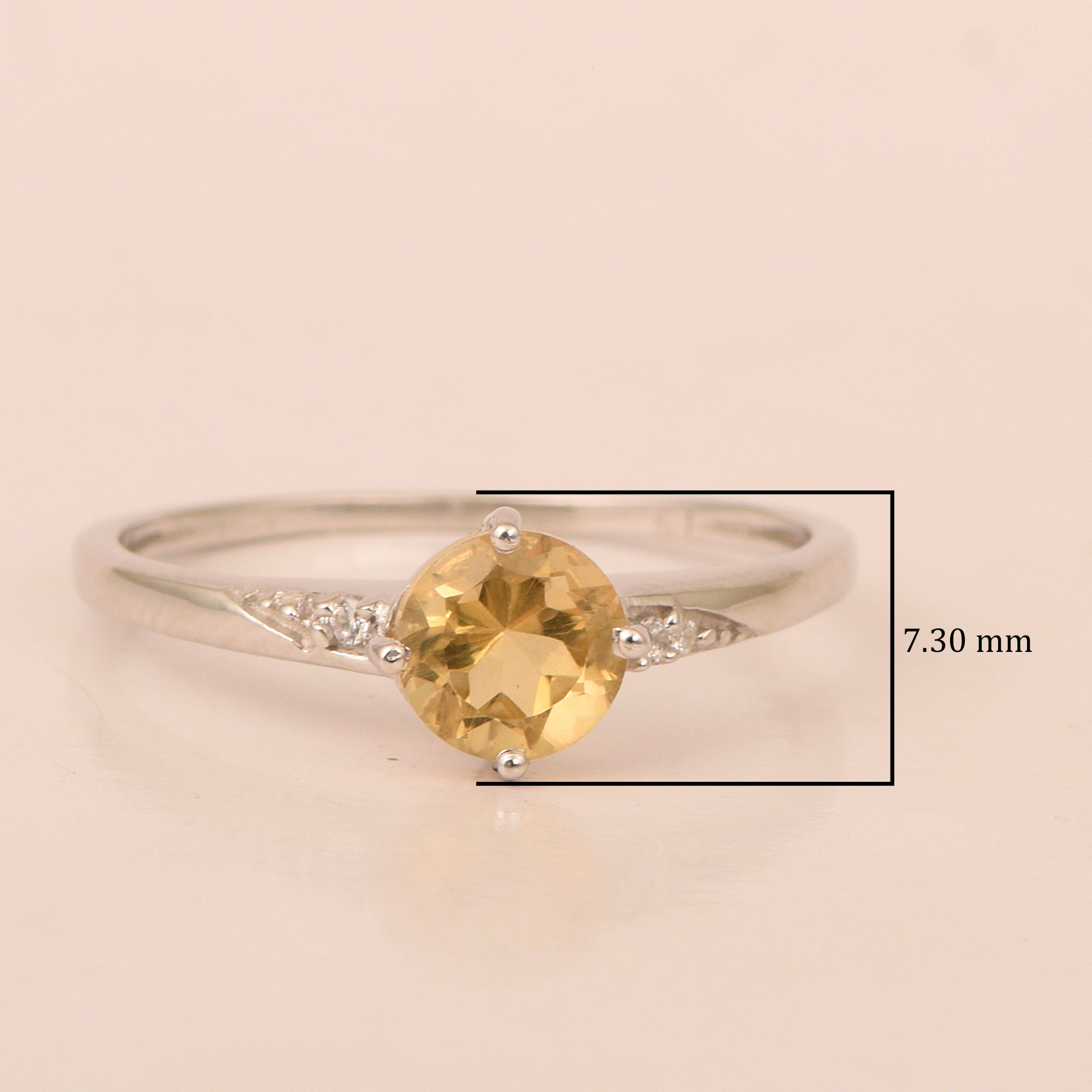 Solitaire Round Citrine 925 Sterling Silver Women Engagement Ring - Kimaya INC