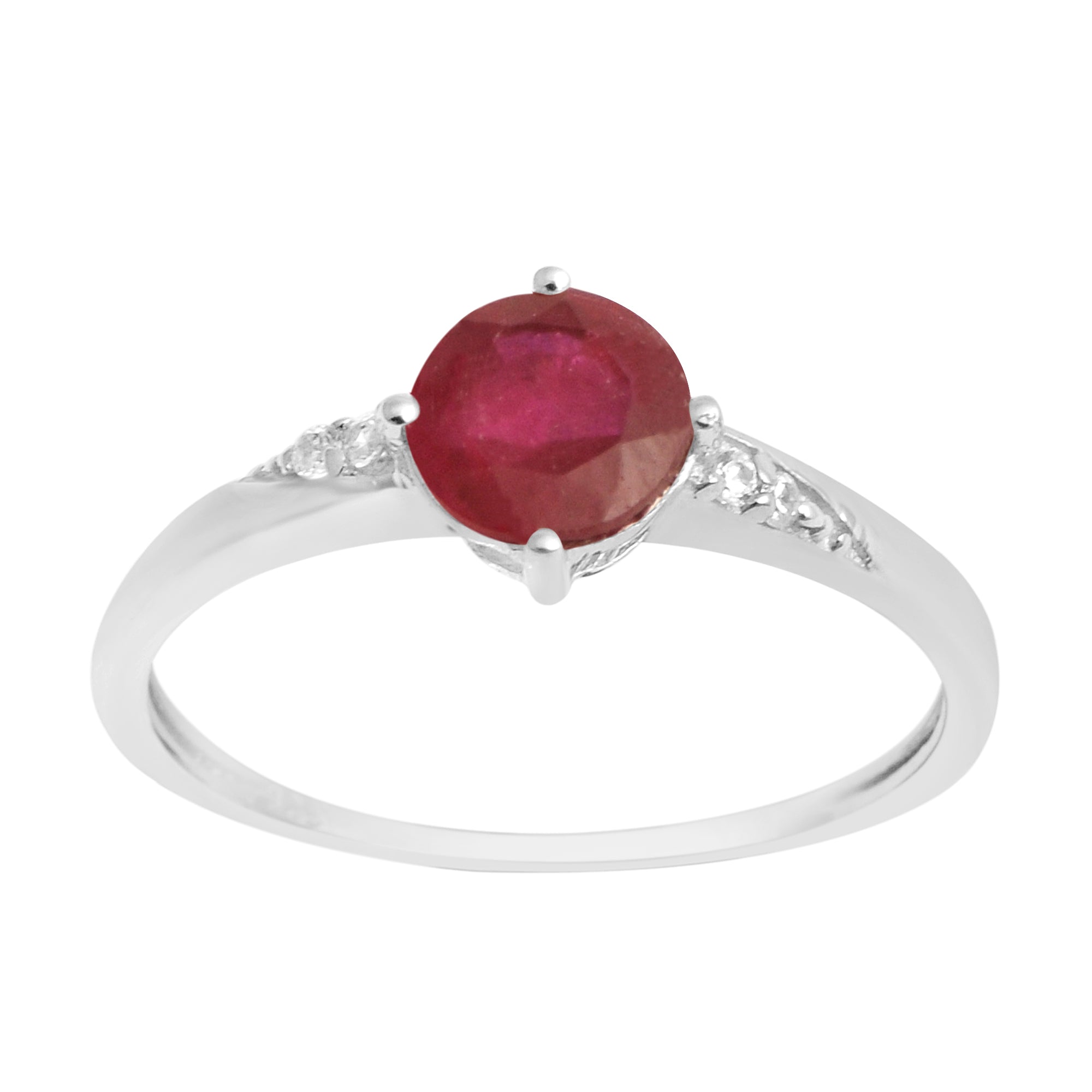 Solitaire Round Ruby 925 Sterling Silver Women Engagement Ring - Kimaya INC