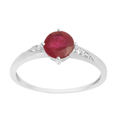 Solitaire Round Ruby 925 Sterling Silver Women Engagement Ring - Kimaya INC