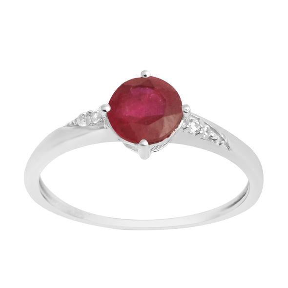 Solitaire Round Ruby 925 Sterling Silver Women Engagement Ring - Kimaya INC