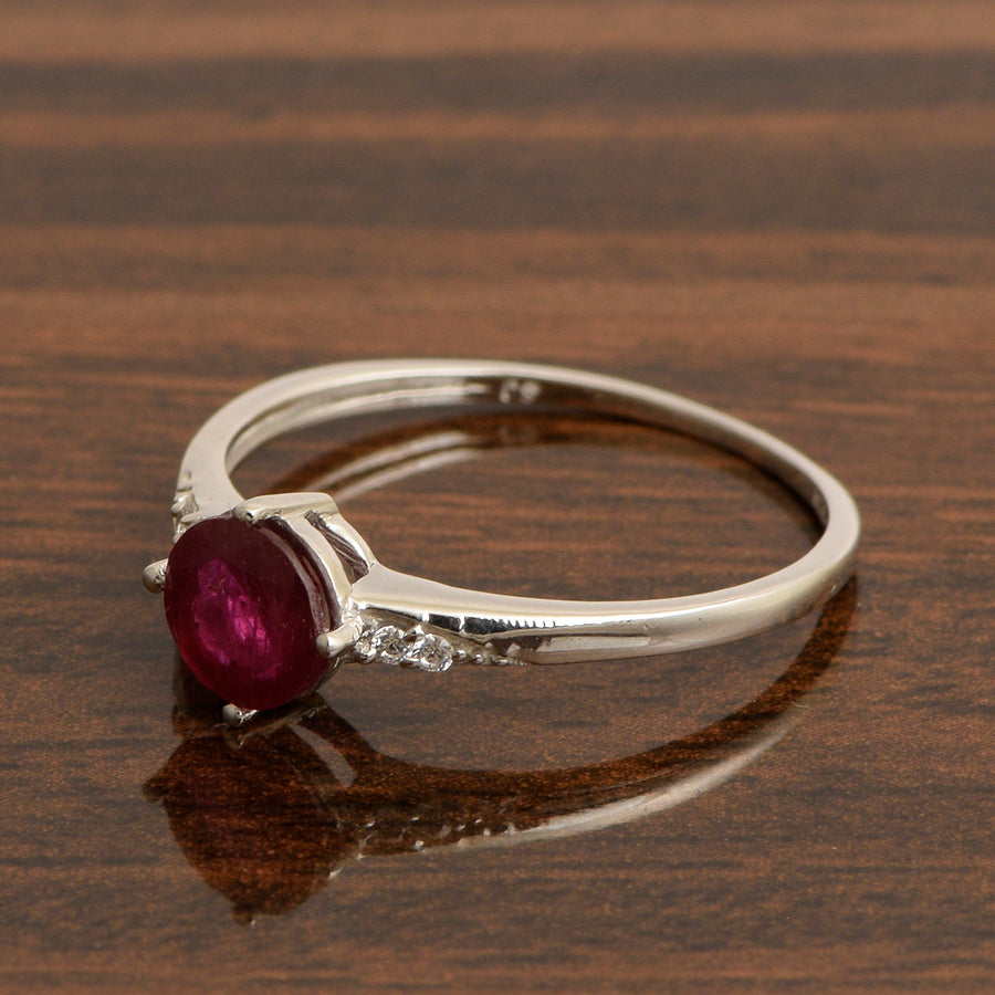 Ruby Solitaire Wedding Ring -Sterling Silver