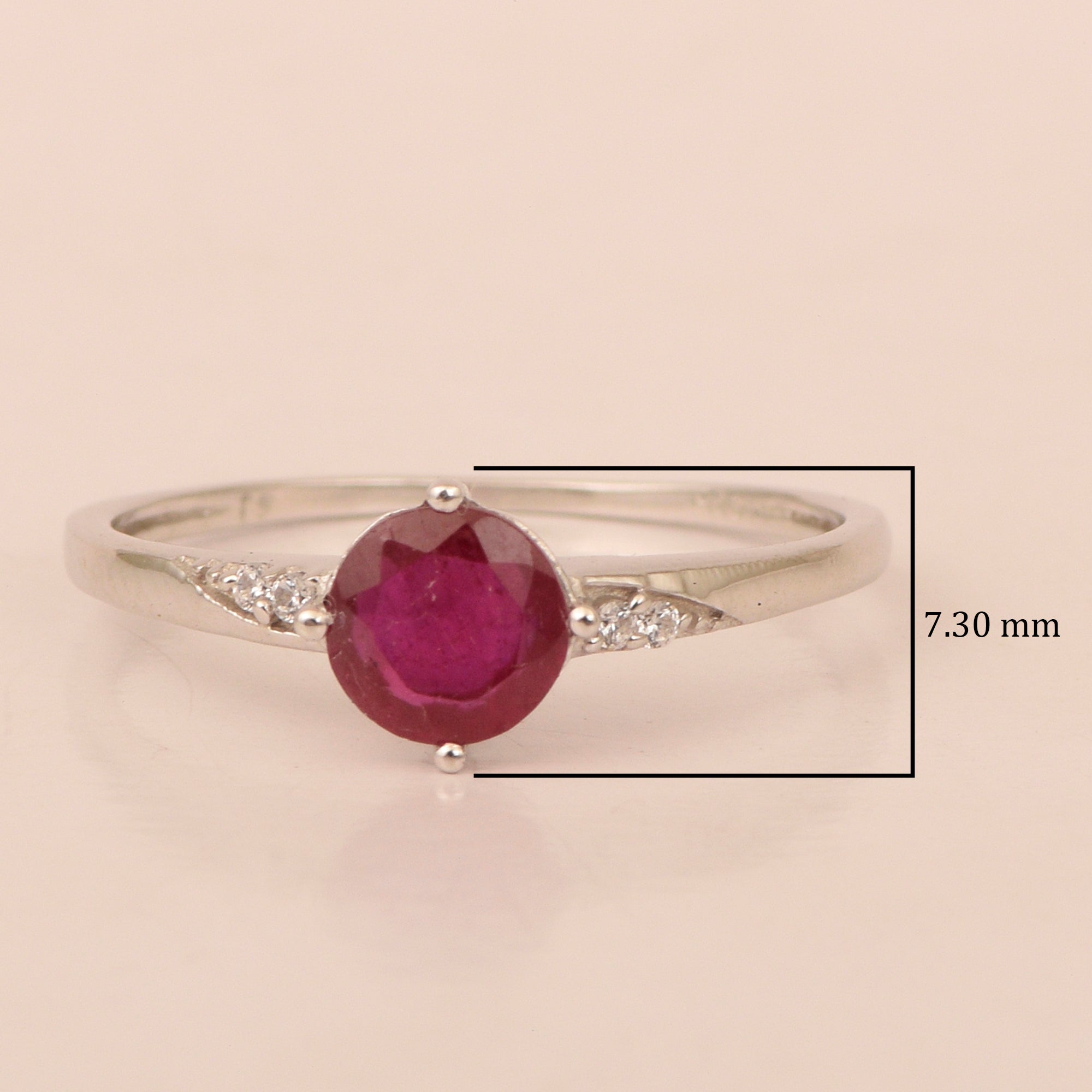 Solitaire Round Ruby 925 Sterling Silver Women Engagement Ring - Kimaya INC