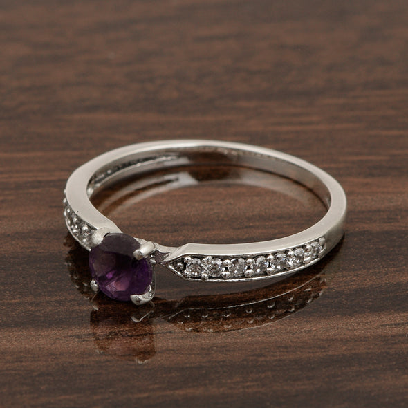 0.50 Ctw Round Cut Amethyst Solitaire Accent 925 Sterling Silver Wedding Ring - Kimaya INC
