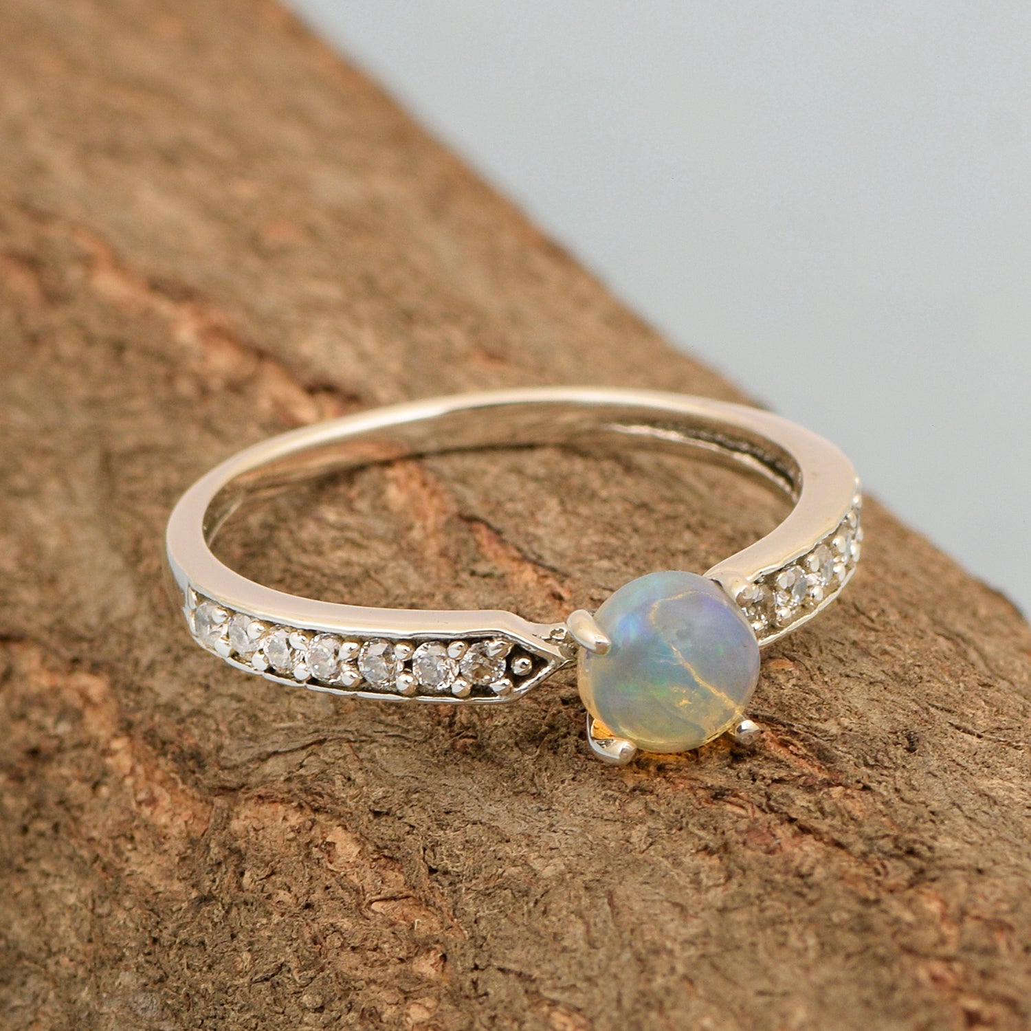 0.50 Ctw Round Cut Opal Solitaire Accent 925 Sterling Silver Wedding Ring - Kimaya INC