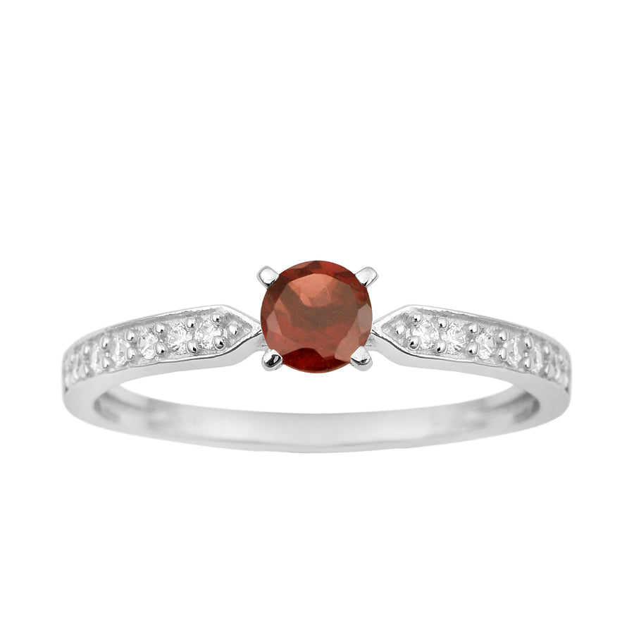Garnet Solitaire Accent Ring -Sterling Silver