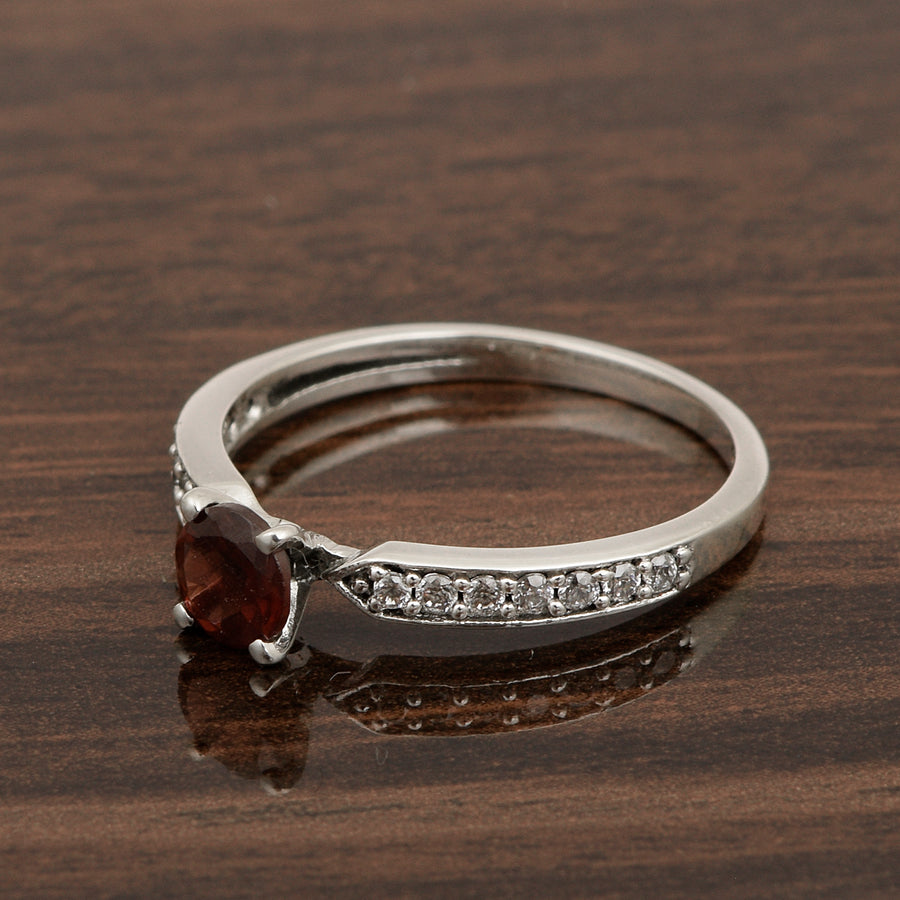 Garnet Solitaire Accent Ring -Sterling Silver