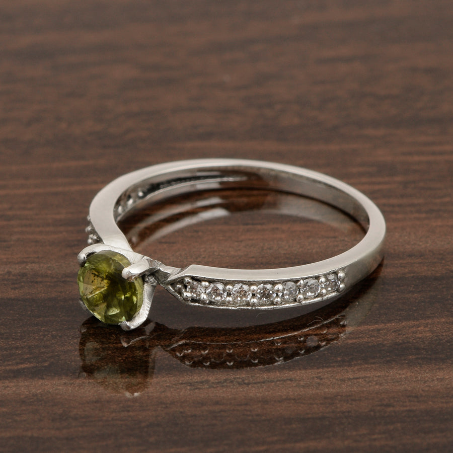 Peridot Solitaire Accent Ring -Sterling Silver