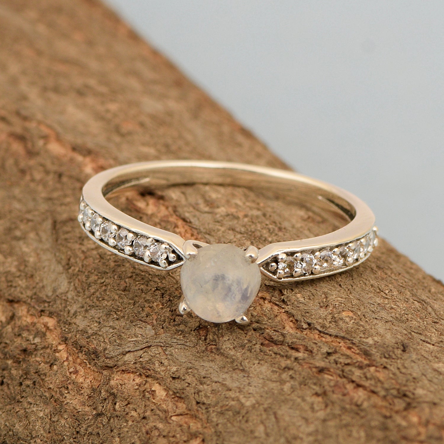 0.50 Ctw Round Cut Moonstone Solitaire Accent 925 Sterling Silver Wedding Ring - Kimaya INC