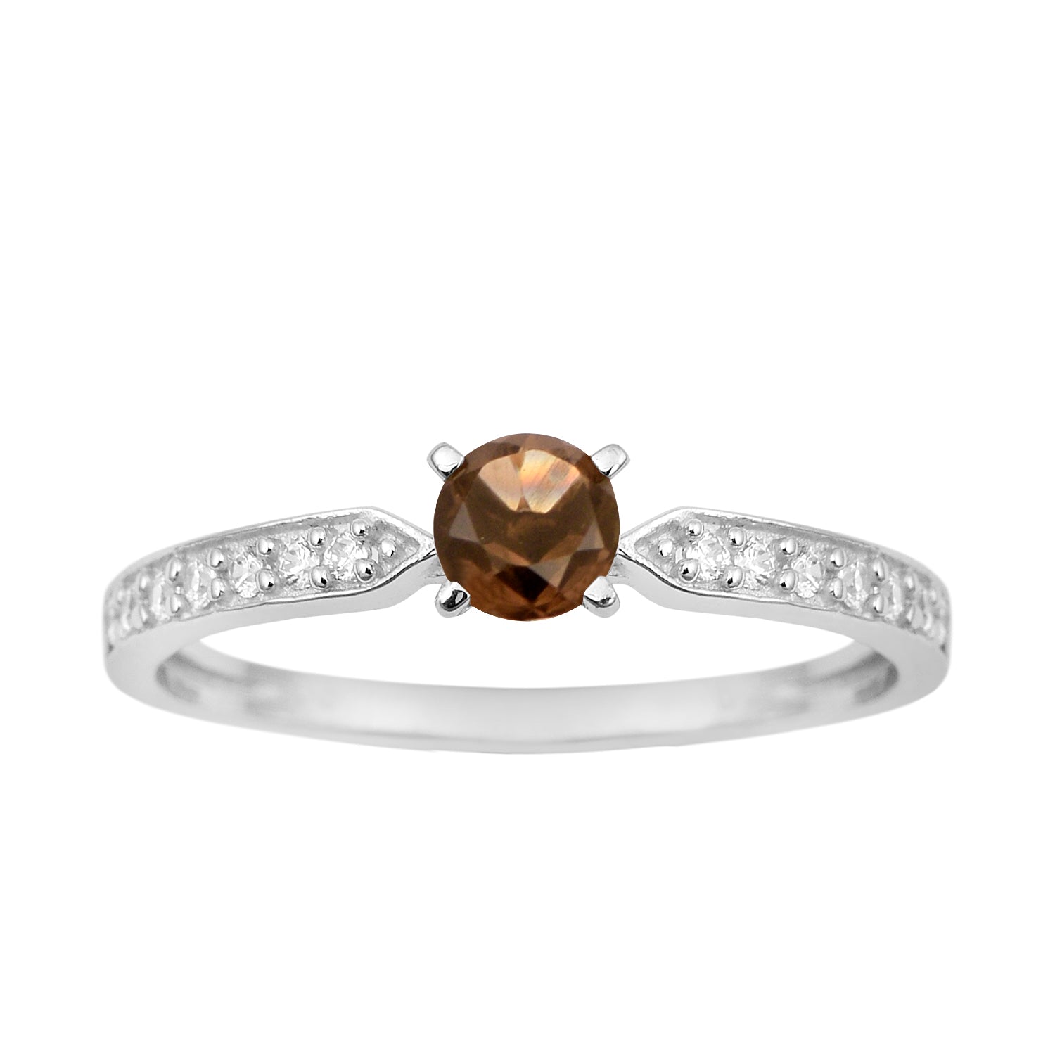 0.50 Ctw Round Cut Smoky Quartz Solitaire Accent 925 Sterling Silver Wedding Ring - Kimaya INC