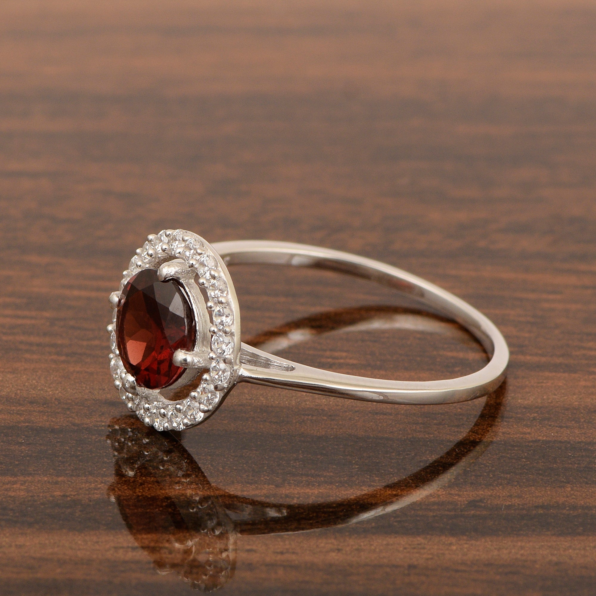Solid 925 Sterling Silver Oval Cut 1 Ctw Solitaire Garnet Engagement Ring - Kimaya INC