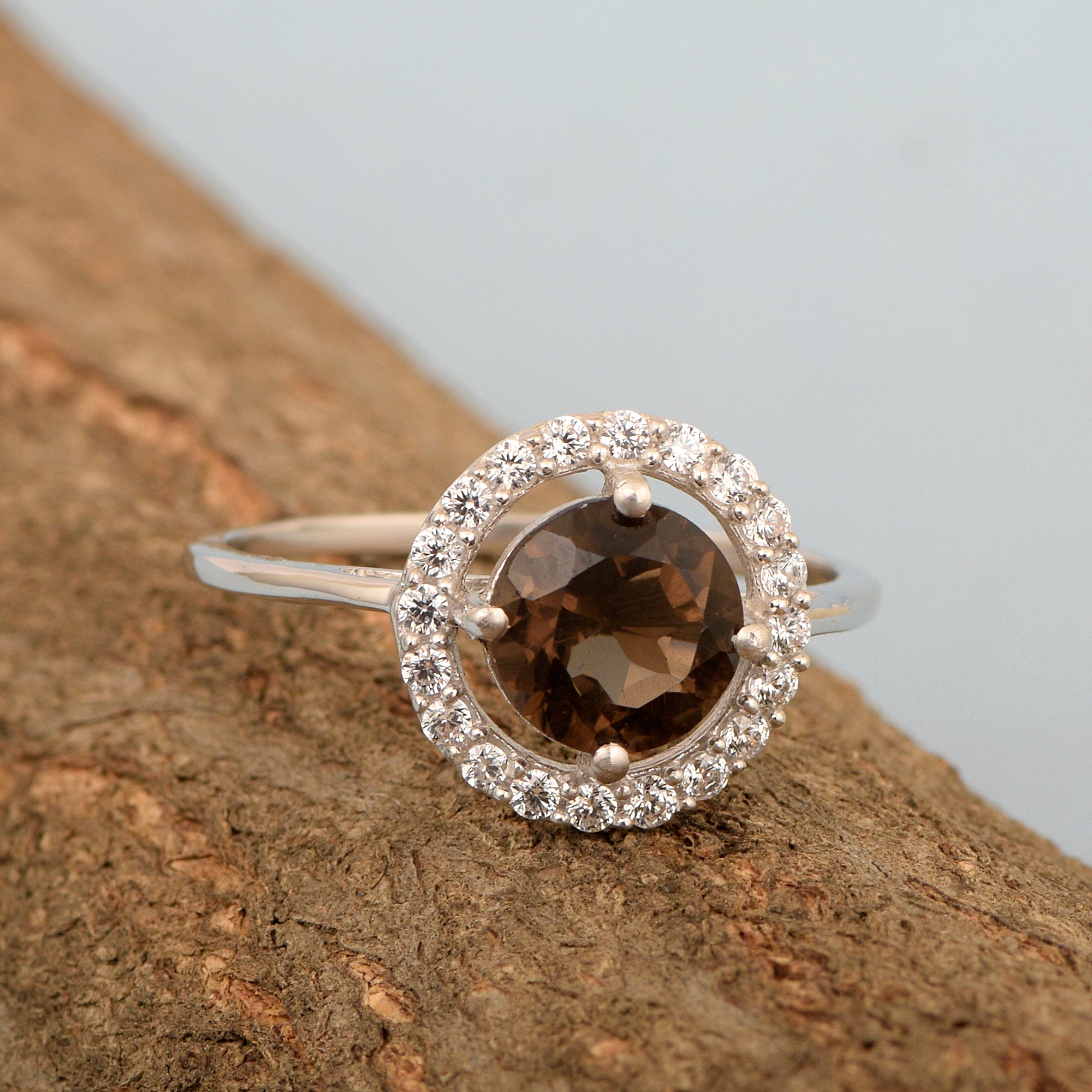Solid 925 Sterling Silver Oval Cut 1 Ctw Solitaire Smoky Quartz Engagement Ring - Kimaya INC