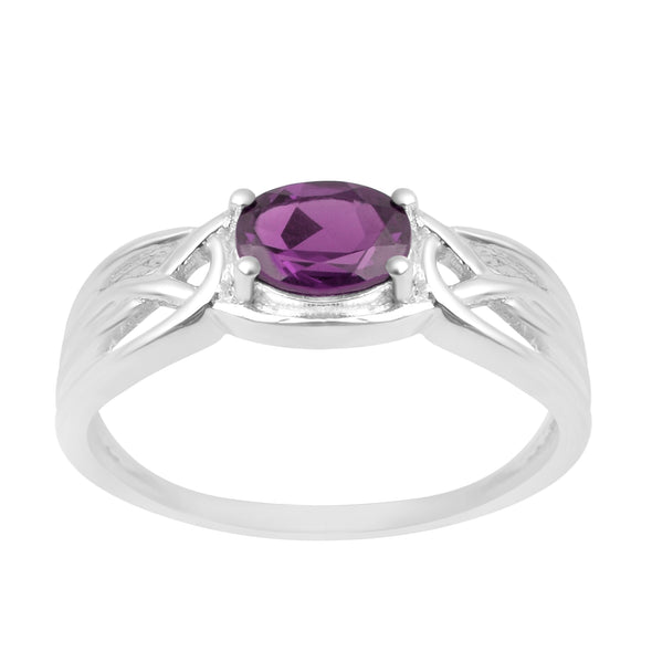 925 Sterling Silver Oval-Cut Amethyst Bridal Wedding Ring - Kimaya INC