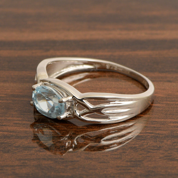 925 Sterling Silver Oval-Cut Blue Topaz Bridal Wedding Ring - Kimaya INC
