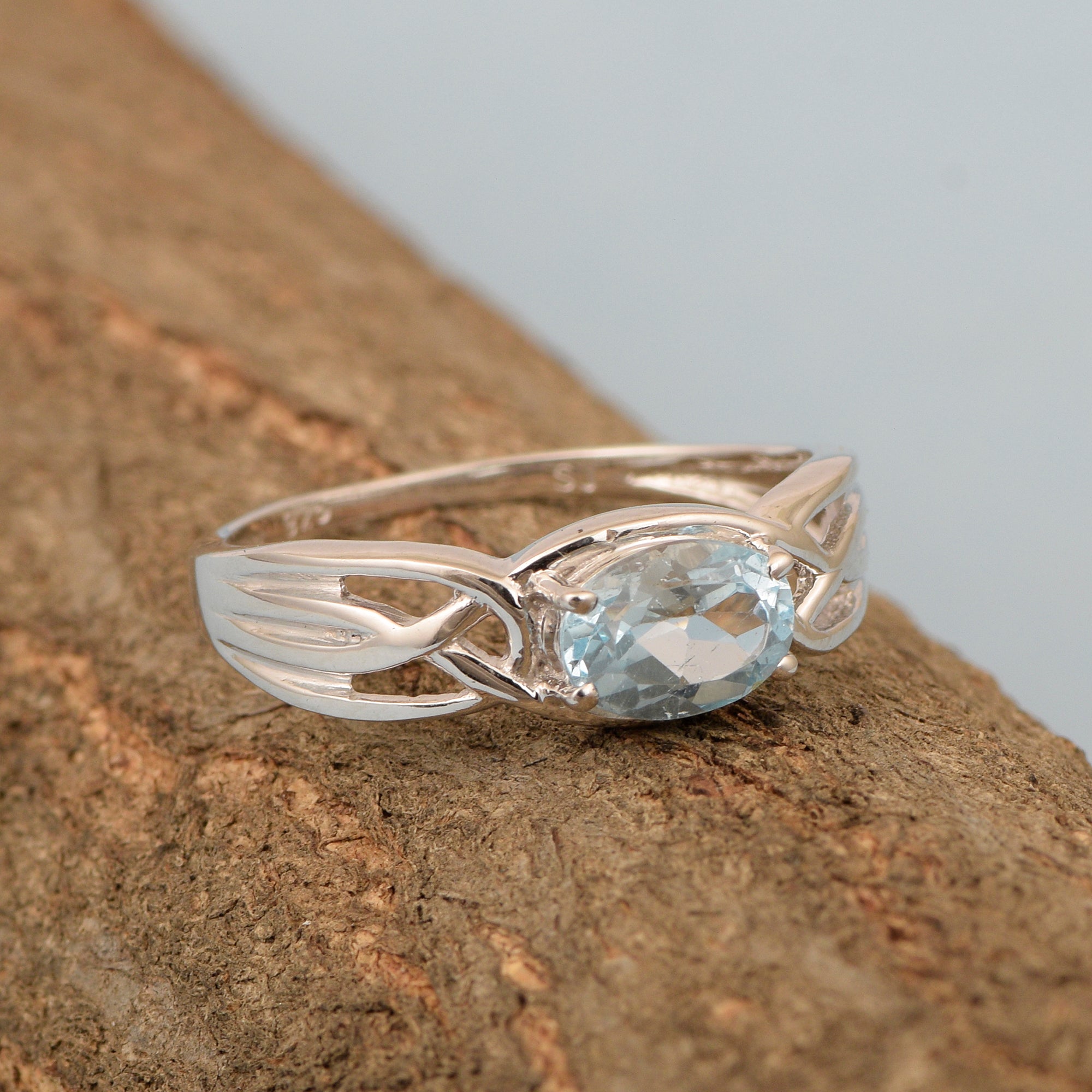 925 Sterling Silver Oval-Cut Blue Topaz Bridal Wedding Ring - Kimaya INC