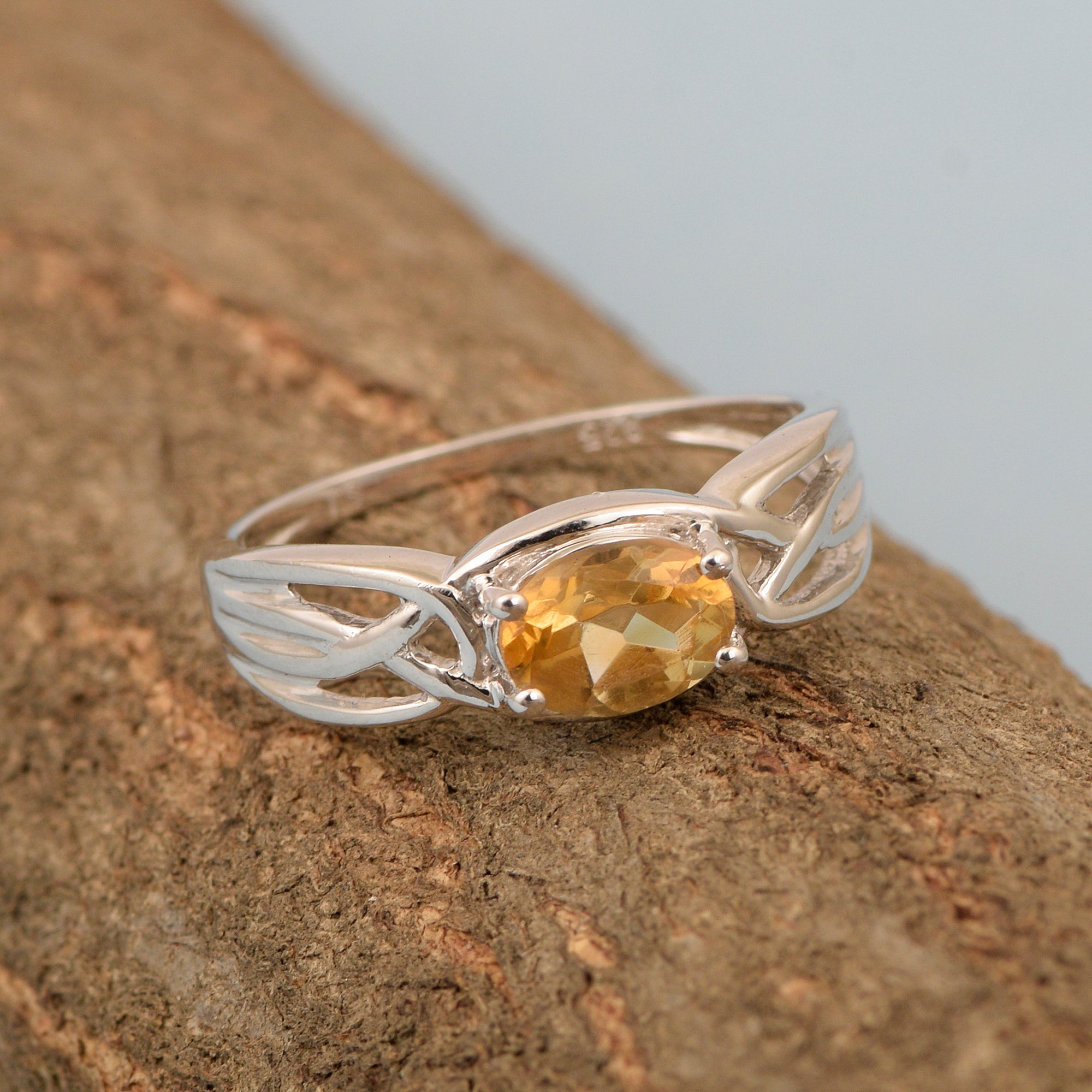 925 Sterling Silver Oval-Cut Citrine Bridal Wedding Ring - Kimaya INC