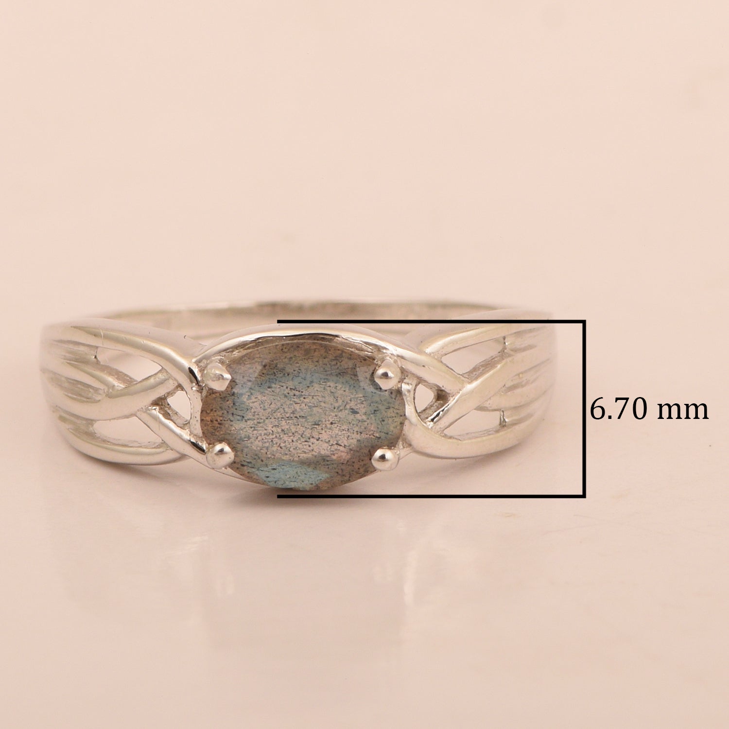 925 Sterling Silver Oval-Cut Labradorite Bridal Wedding Ring - Kimaya INC