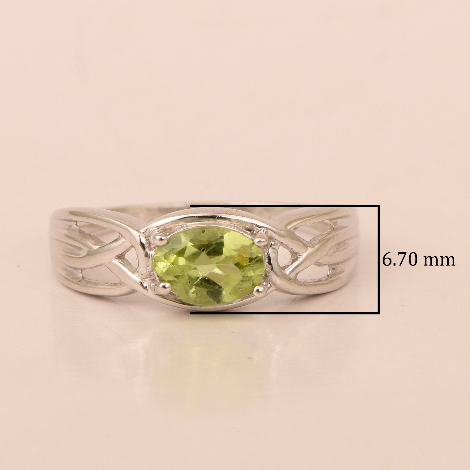 925 Sterling Silver Oval-Cut Peridot Bridal Wedding Ring - Kimaya INC
