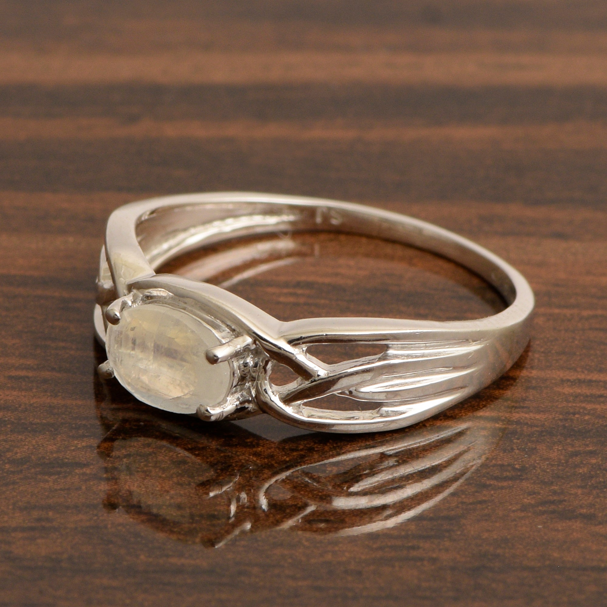 925 Sterling Silver Oval-Cut Moonstone Bridal Wedding Ring - Kimaya INC