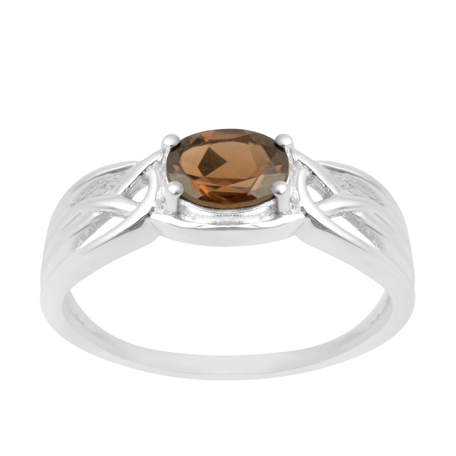 Smoky Quartz Solitaire Celtic Knot Ring- Sterling Silver