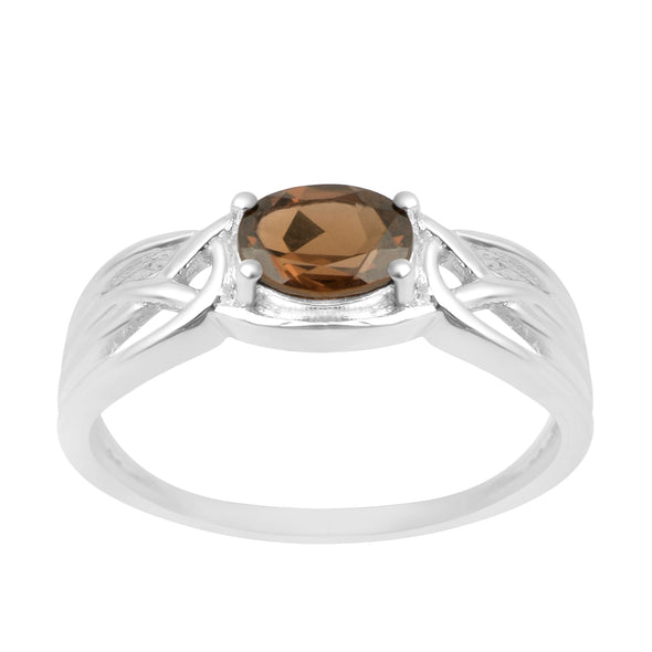 925 Sterling Silver Oval-Cut Smoky Quartz Bridal Wedding Ring - Kimaya INC