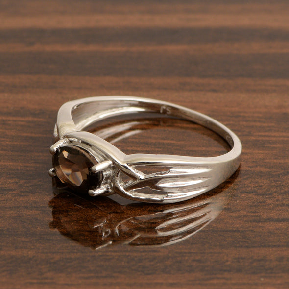 925 Sterling Silver Oval-Cut Smoky Quartz Bridal Wedding Ring - Kimaya INC