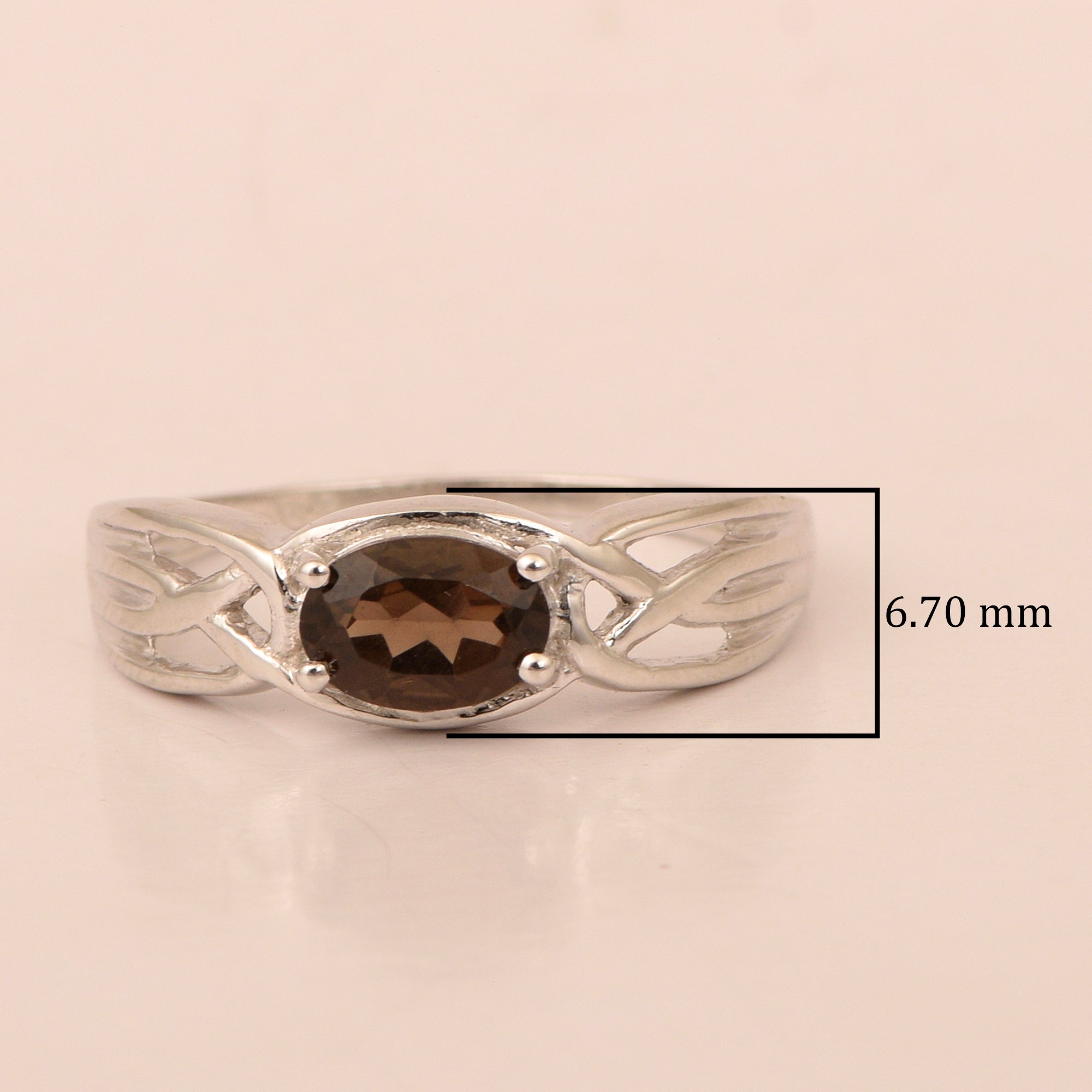 925 Sterling Silver Oval-Cut Smoky Quartz Bridal Wedding Ring - Kimaya INC