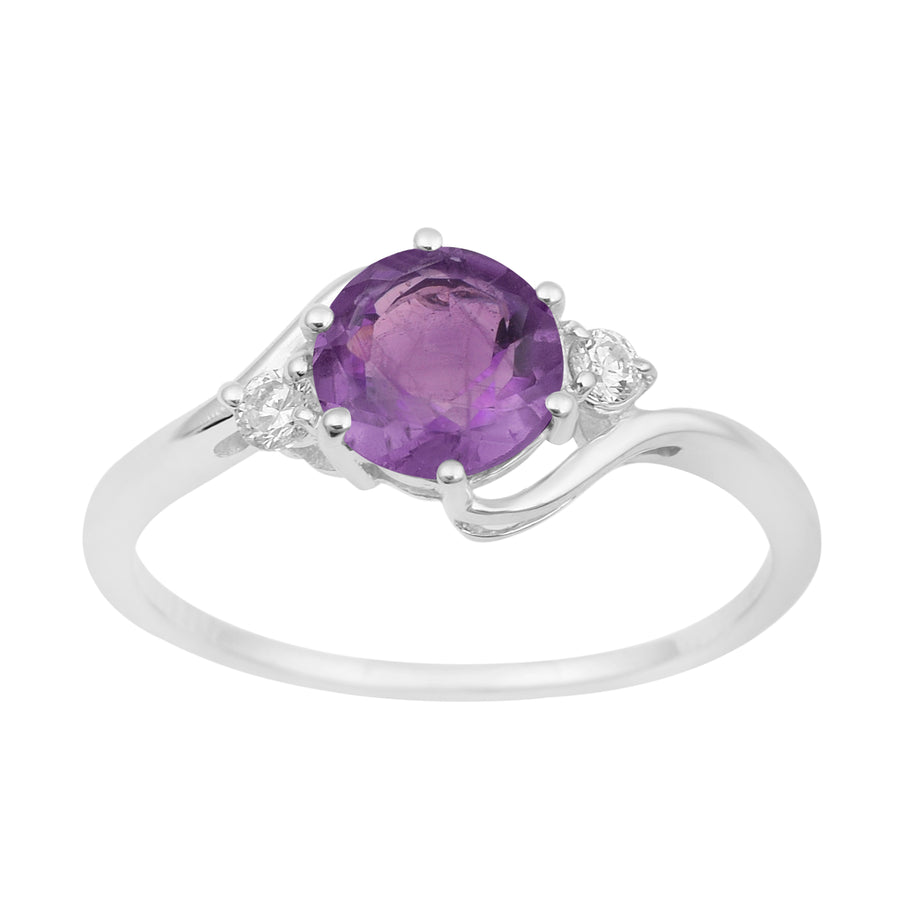 Amethyst Three Stone Bypass Ring- Sterling Silver