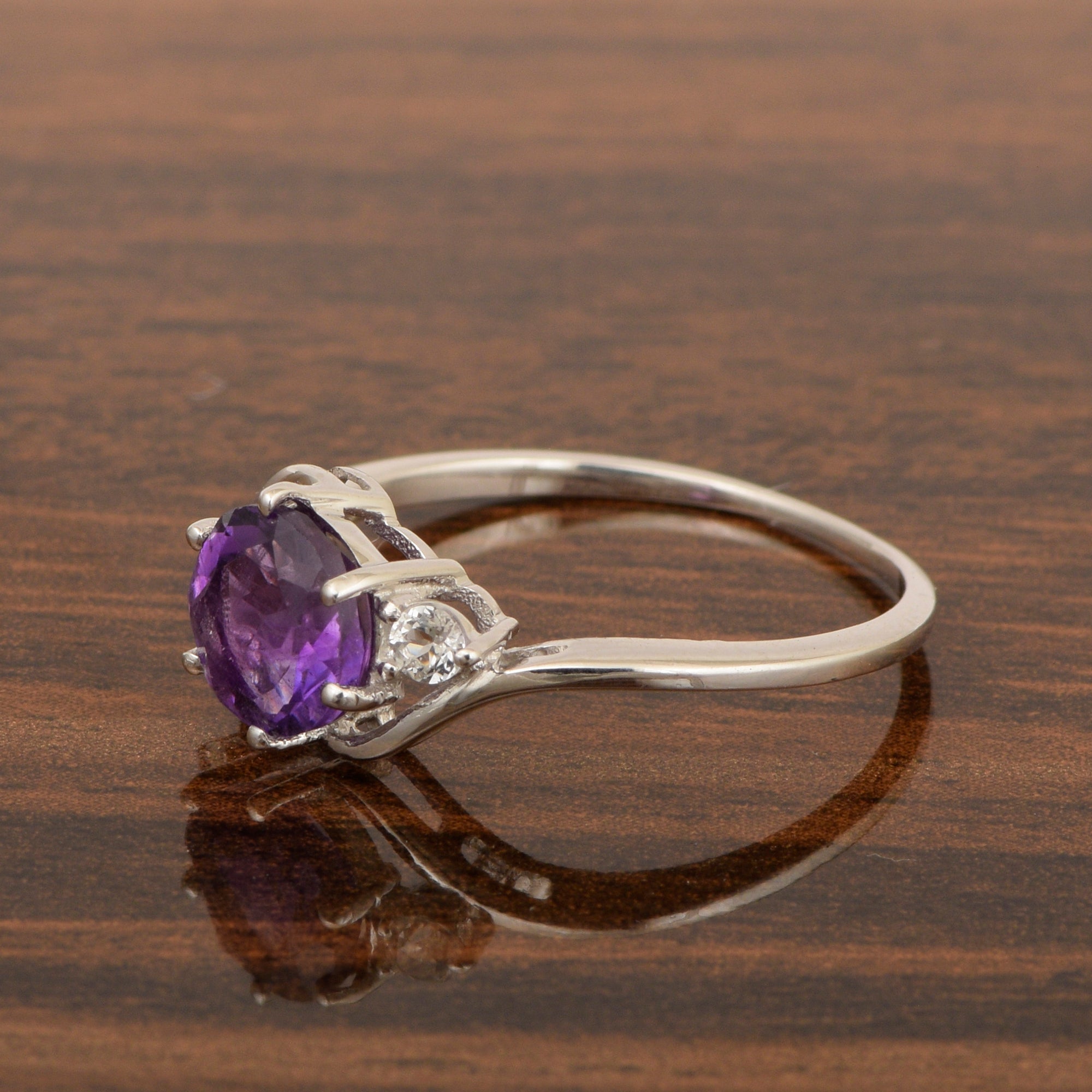 Sterling Silver Timeless Amethyst Round 7 MM Women Engagement Ring - Kimaya INC
